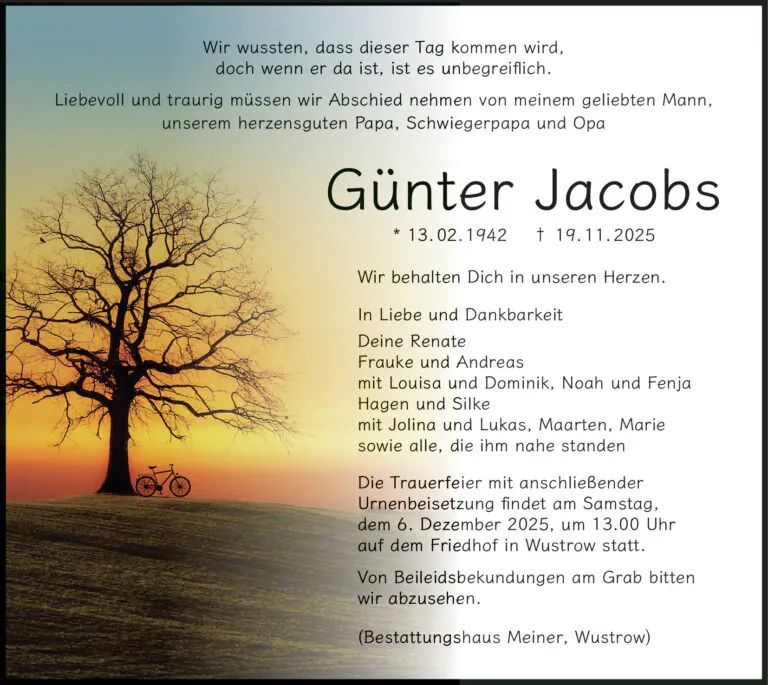 Traueranzeige Günter Jacobs